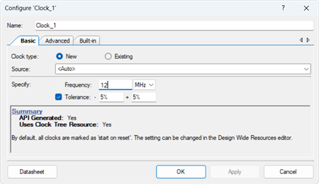 PSoCCreator ConfigureClock s