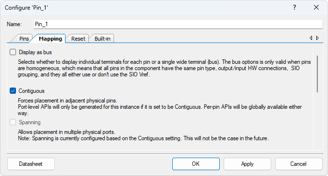 PSoCCreator PinConfigure Mapping